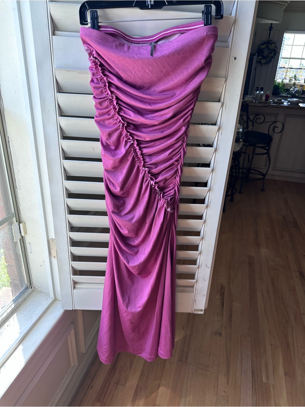 Anthropologie Fuchsia Ruched Strapless Maxi Dress
